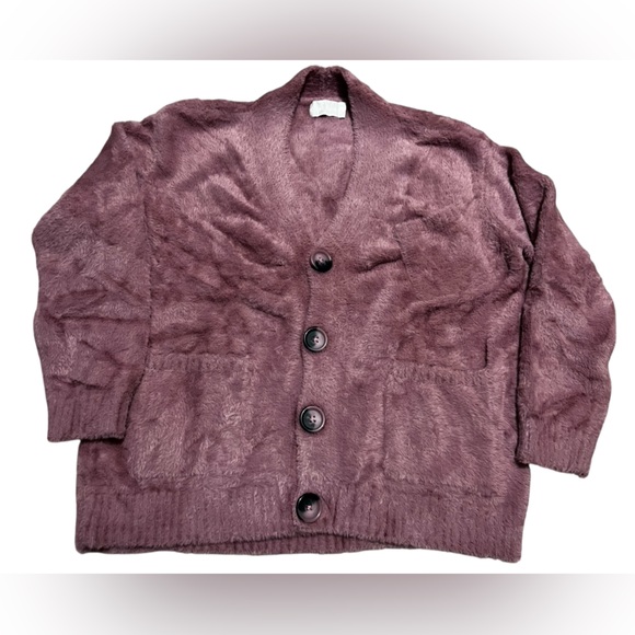 C’est Bon men’s button up cardigan pockets mauve rose size XXL fuzzy long sleeve
